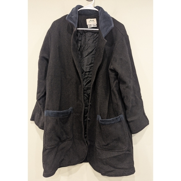 Flax Jackets & Blazers - Flax Lagenlook Black Wool Button Front Long Coat Size Small